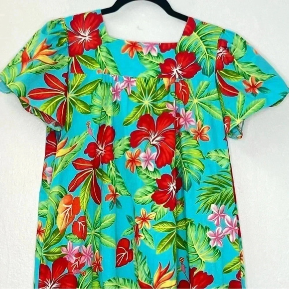 Wave‎ Shoppe Mid-Calf Turquoise Floral Kaftan Dress Sz M - Picture 10 of 16
